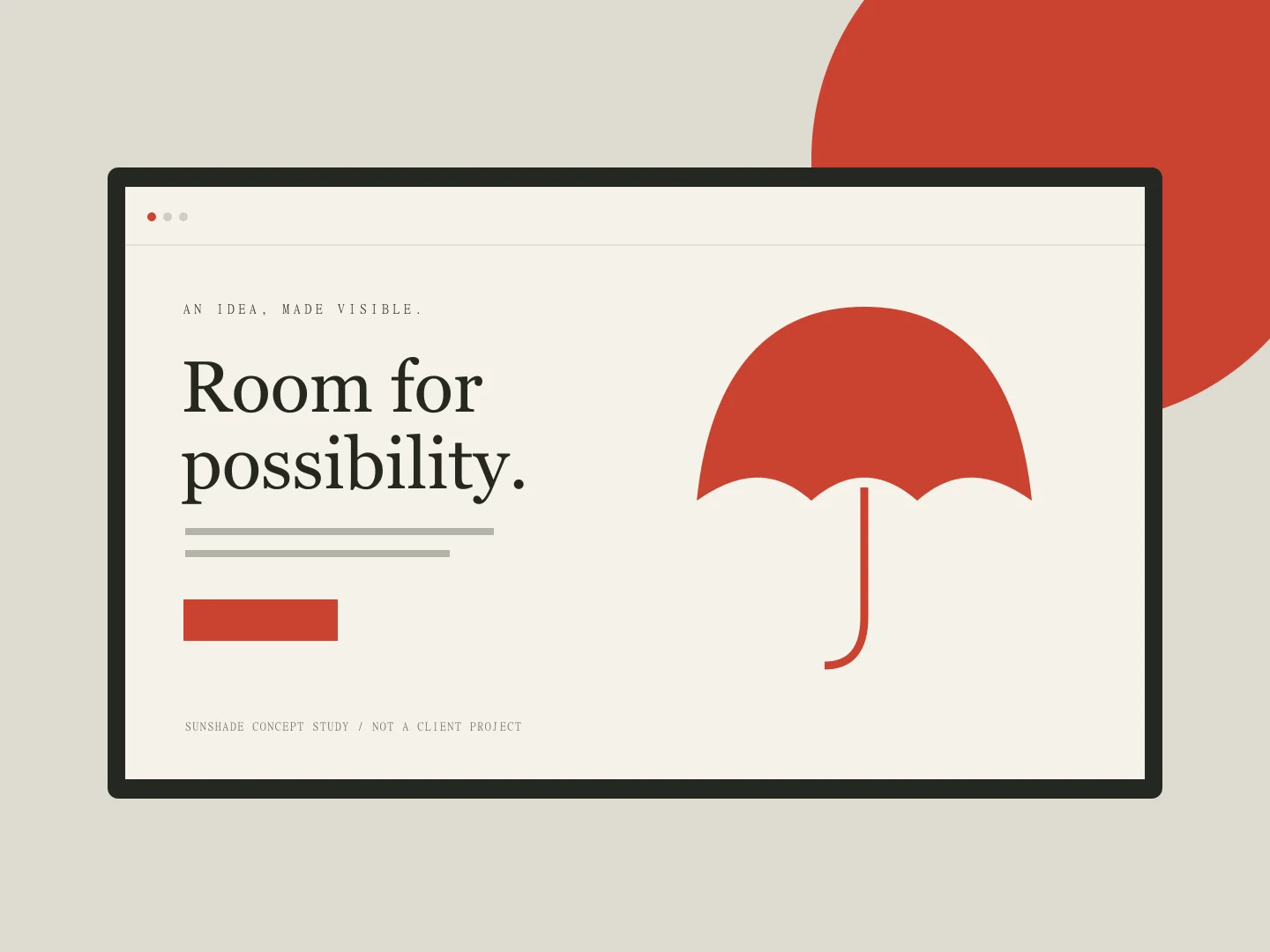 An original Sunshade website concept with editorial typography and a red canopy.